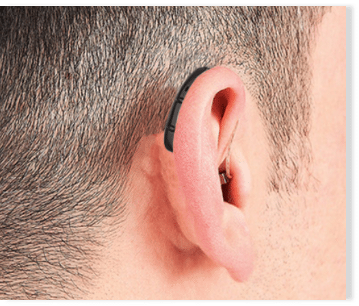 Man wearing his custom fitted hearing aids