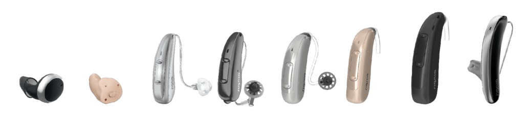 Line up of a variety of Signia Hearing Aid devices